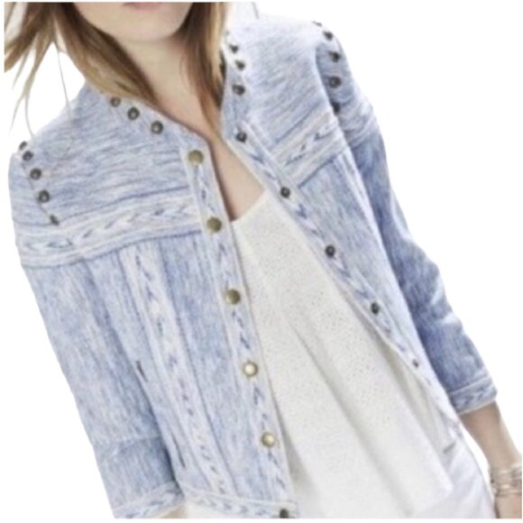 Rebecca Minkoff NWT $328 Blue Denim Studded Enabel Jacket, Women's Size 10 - Picture 1 of 13